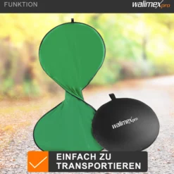 Walimex pro Falthintergrund grün 150 x 200 cm, robuster Fotohintergrund mit Federspannrahmen, faltbarer Hintergrund für Fotostudio mit Tranporttasche, Fotografie Zubehör
