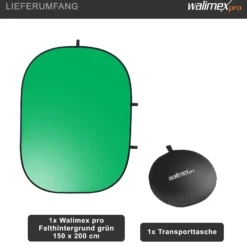 Walimex pro Falthintergrund grün 150 x 200 cm, robuster Fotohintergrund mit Federspannrahmen, faltbarer Hintergrund für Fotostudio mit Tranporttasche, Fotografie Zubehör