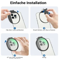 Walimex pro Filterhalter 67 mm für Handykamera, Cold Shoe Mount für LED und Mikrofon, professionelles Fotografieren mit Smartphone, Halterung für Diffusionsfilter, ND Filter, Polfilter