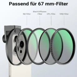 Walimex pro Filterhalter 67 mm für Handykamera, Cold Shoe Mount für LED und Mikrofon, professionelles Fotografieren mit Smartphone, Halterung für Diffusionsfilter, ND Filter, Polfilter