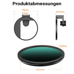 Walimex pro Filterhalter 67 mm für Handykamera, inkl. ND2-ND400 Filter 67 mm, Cold Shoe Mount für LED und Mikrofon, Fotozubehör für professionelles Fotografieren mit Smartphone und Handy