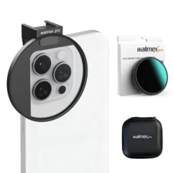 Walimex pro Filterhalter 67 mm für Handykamera, inkl. ND2-ND400 Filter 67 mm, Cold Shoe Mount für LED und Mikrofon, Fotozubehör für professionelles Fotografieren mit Smartphone und Handy
