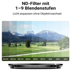Walimex pro Filterhalter 67 mm für Handykamera, inkl. ND2-ND400 Filter 67 mm, Cold Shoe Mount für LED und Mikrofon, Fotozubehör für professionelles Fotografieren mit Smartphone und Handy