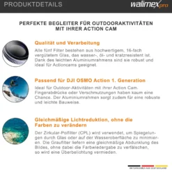 Walimex pro Filter Set für DJI OSMO Action CPL/ND MC - ND4 ND8 ND16 ND32 und CPL Polfilter - 16x mehrschichtvergütet Glas, Alurahmen - kratzresistent ölbeständig wasserresistent