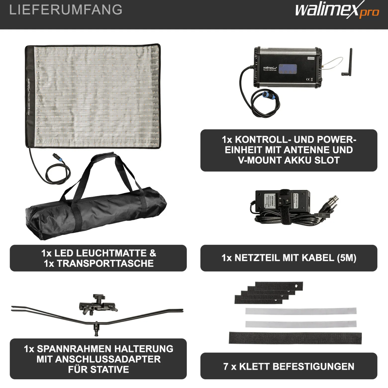 Walimex pro Flex LED 1000 Bi Color Leuchtmatte, 100 W Flächenleuchte, flexible Studioleuchte dimmbar, spritzwassergeschützte Videoleuchte mit Display und Akku-Steckplatz