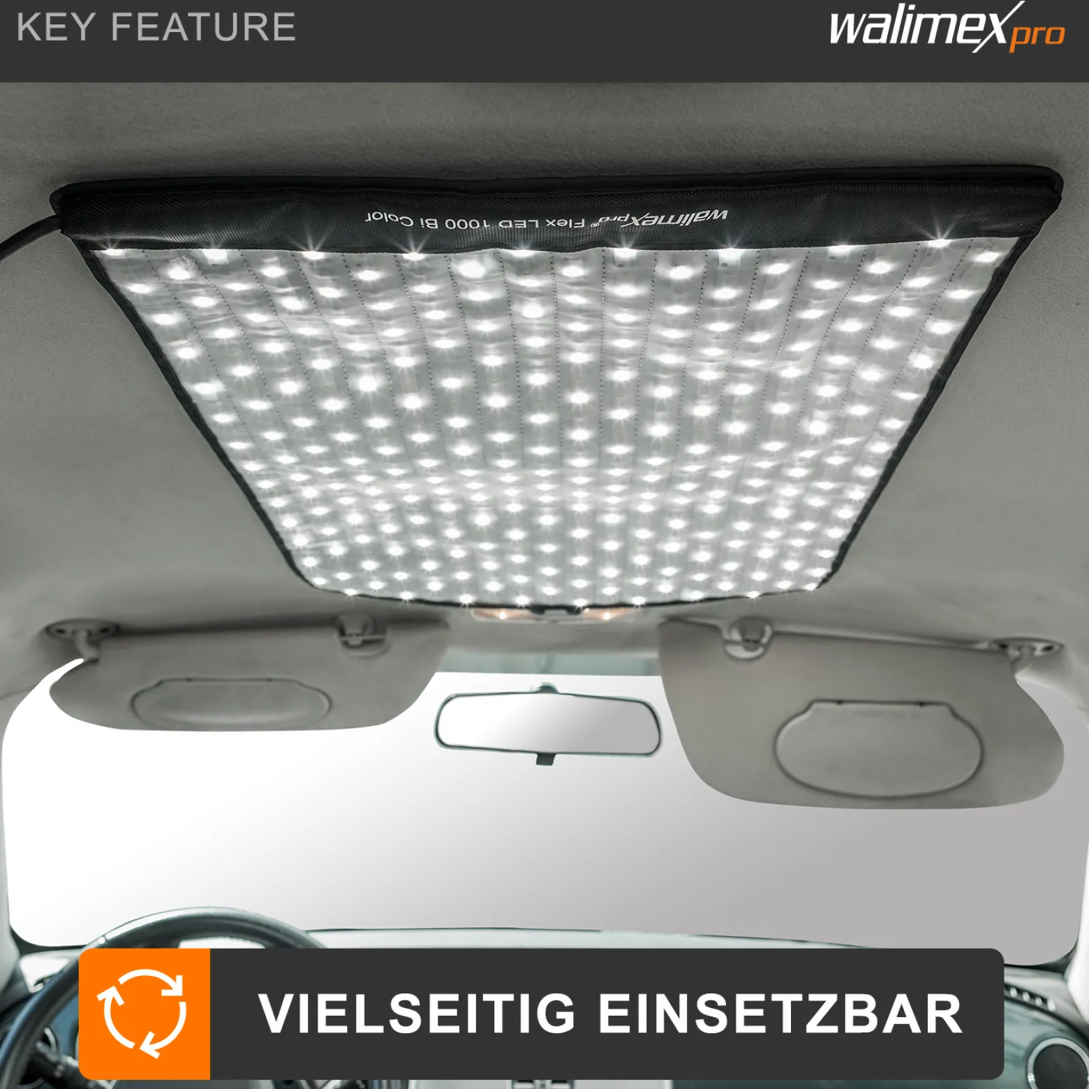 Walimex pro Flex LED 1000 Bi Color Leuchtmatte, 100 W Flächenleuchte, flexible Studioleuchte dimmbar, spritzwassergeschützte Videoleuchte mit Display und Akku-Steckplatz