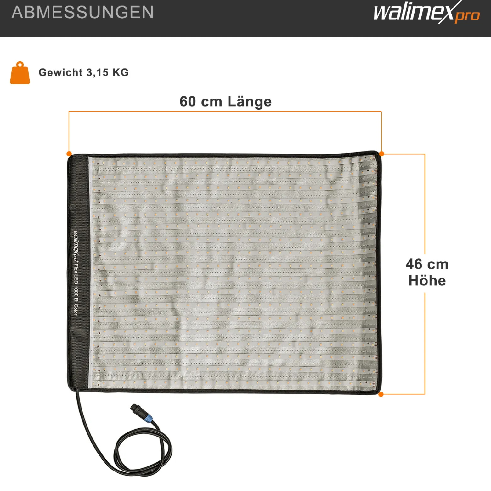 Walimex pro Flex LED 1000 Bi Color Leuchtmatte, 100 W Flächenleuchte, flexible Studioleuchte dimmbar, spritzwassergeschützte Videoleuchte mit Display und Akku-Steckplatz
