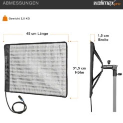 Walimex pro Flex LED 500 Bi Color Leuchtmatte, 50 W Flächenleuchte, flexible Studioleuchte dimmbar, spritzwassergeschützte Videoleuchte mit Display und Akku-Steckplatz