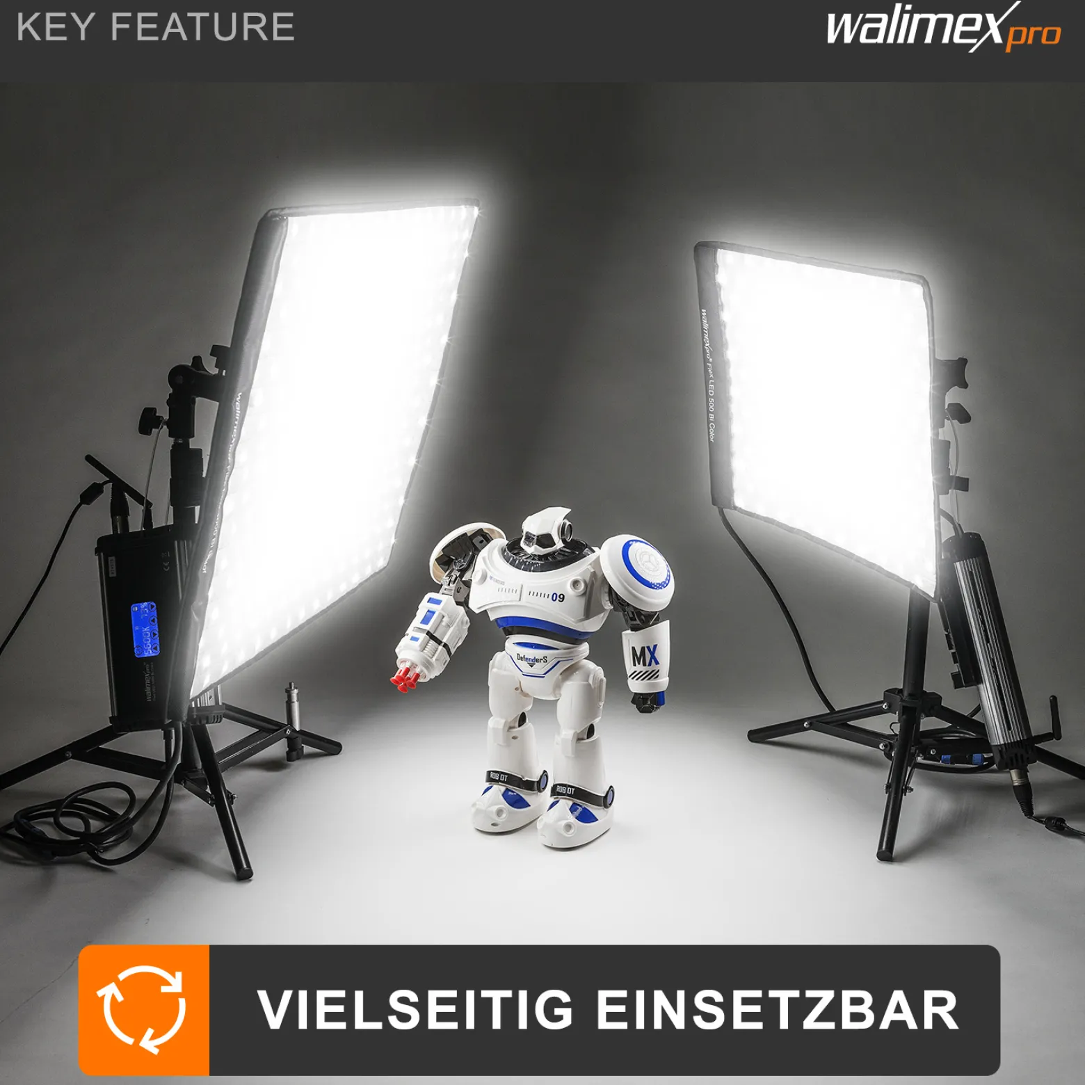 Walimex pro Flex LED 500 Bi Color Leuchtmatte, 50 W Flächenleuchte, flexible Studioleuchte dimmbar, spritzwassergeschützte Videoleuchte mit Display und Akku-Steckplatz