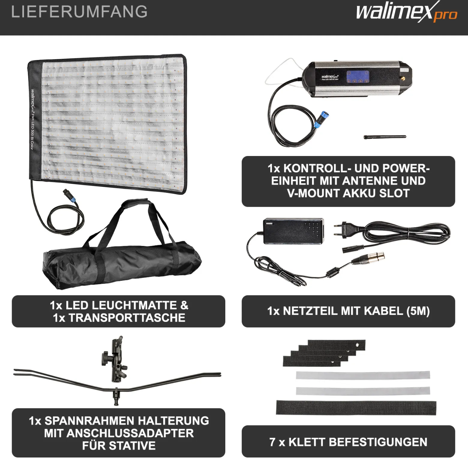 Walimex pro Flex LED 500 Bi Color Leuchtmatte, 50 W Flächenleuchte, flexible Studioleuchte dimmbar, spritzwassergeschützte Videoleuchte mit Display und Akku-Steckplatz