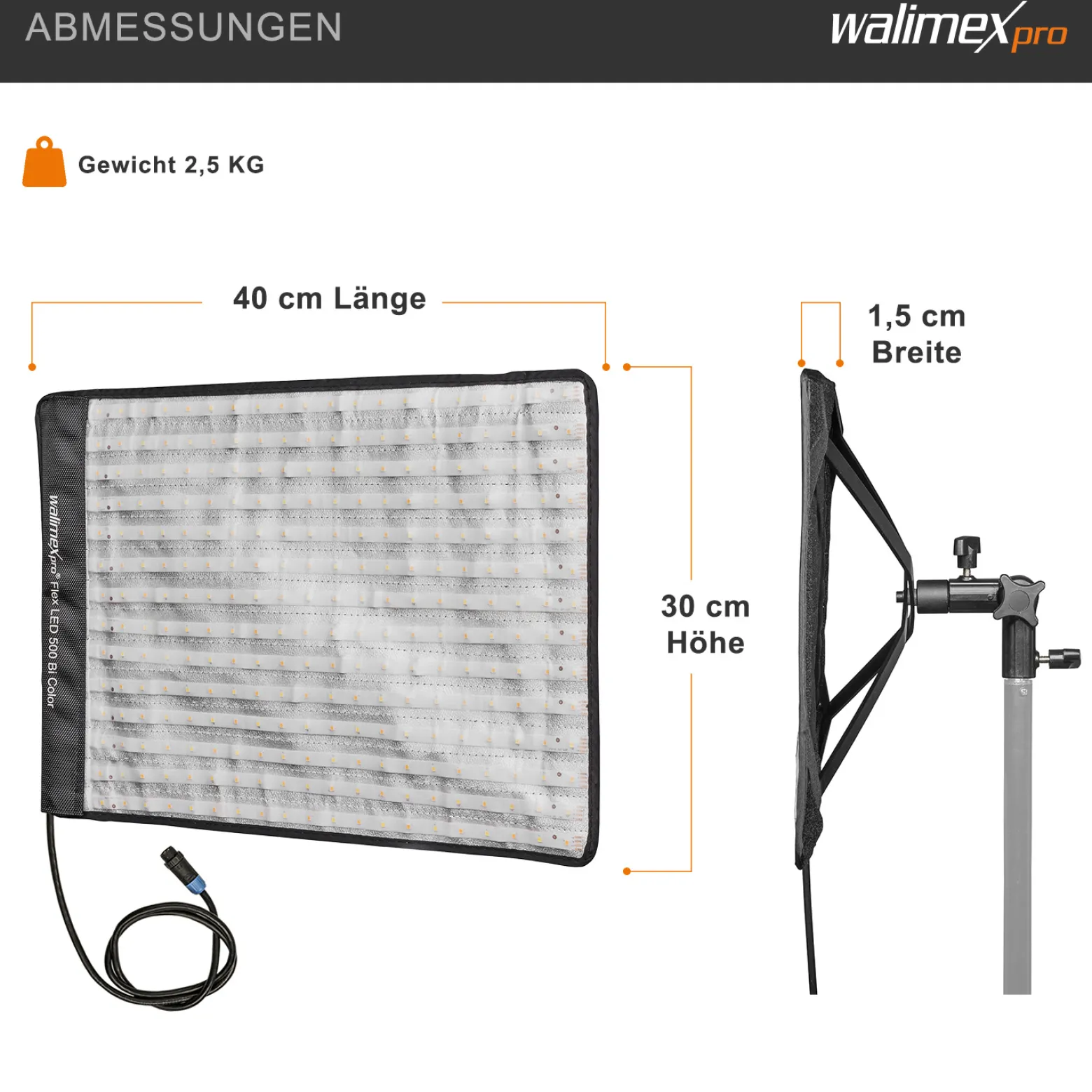 Walimex pro Flex LED 500 Bi Color Leuchtmatte Set inkl. Softbox, 50 W Flächenleuchte, flexible Studioleuchte dimmbar, Soft Box 50 x 36 x 10 cm für weiches Licht