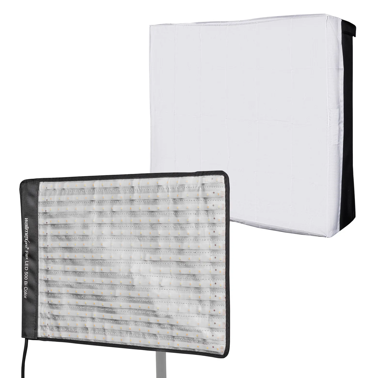 Walimex pro Flex LED 500 Bi Color Leuchtmatte Set inkl. Softbox, 50 W Flächenleuchte, flexible Studioleuchte dimmbar, Soft Box 50 x 36 x 10 cm für weiches Licht