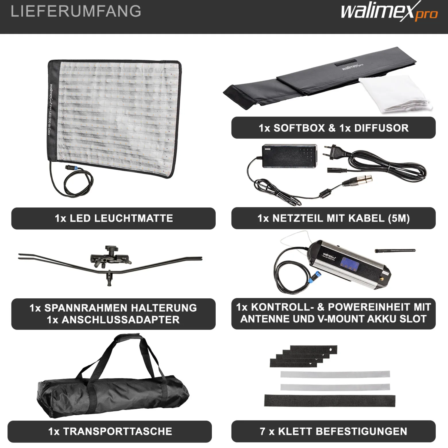 Walimex pro Flex LED 500 Bi Color Leuchtmatte Set inkl. Softbox, 50 W Flächenleuchte, flexible Studioleuchte dimmbar, Soft Box 50 x 36 x 10 cm für weiches Licht