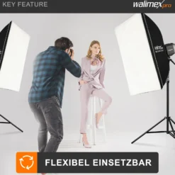 Walimex pro Fotostudio 2er Set mit 2x 35 W LED Studioleuchte, 2x 90 x 60 cm Softbox, 2x Lampenstativ bis 256 cm, Studiolicht 5000 K Farbtemperatur, Lichtstativ mit Federdämpfung