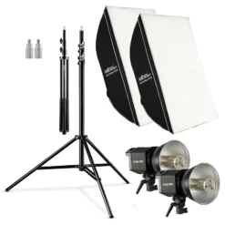Walimex pro Fotostudio 2er Set mit 2x 35 W LED Studioleuchte, 2x 90 x 60 cm Softbox, 2x Lampenstativ bis 256 cm, Studiolicht 5000 K Farbtemperatur, Lichtstativ mit Federdämpfung