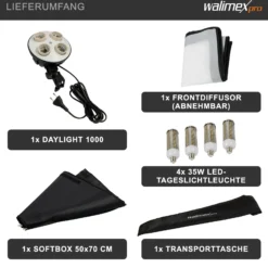 Walimex pro Fotostudio Set mit Softbox 50 x 70 cm und 4x LED je 35 W, Soft Box mit 135° Neigung, Studio Beleuchtung mit Diffusor und Daylight Farbtemperatur