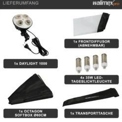 Walimex pro Fotostudio Set mit Softbox 60 cm und 4x LED je 35 W, Soft Box mit 135° Neigung, Studio Beleuchtung mit Diffusor und Daylight Farbtemperatur