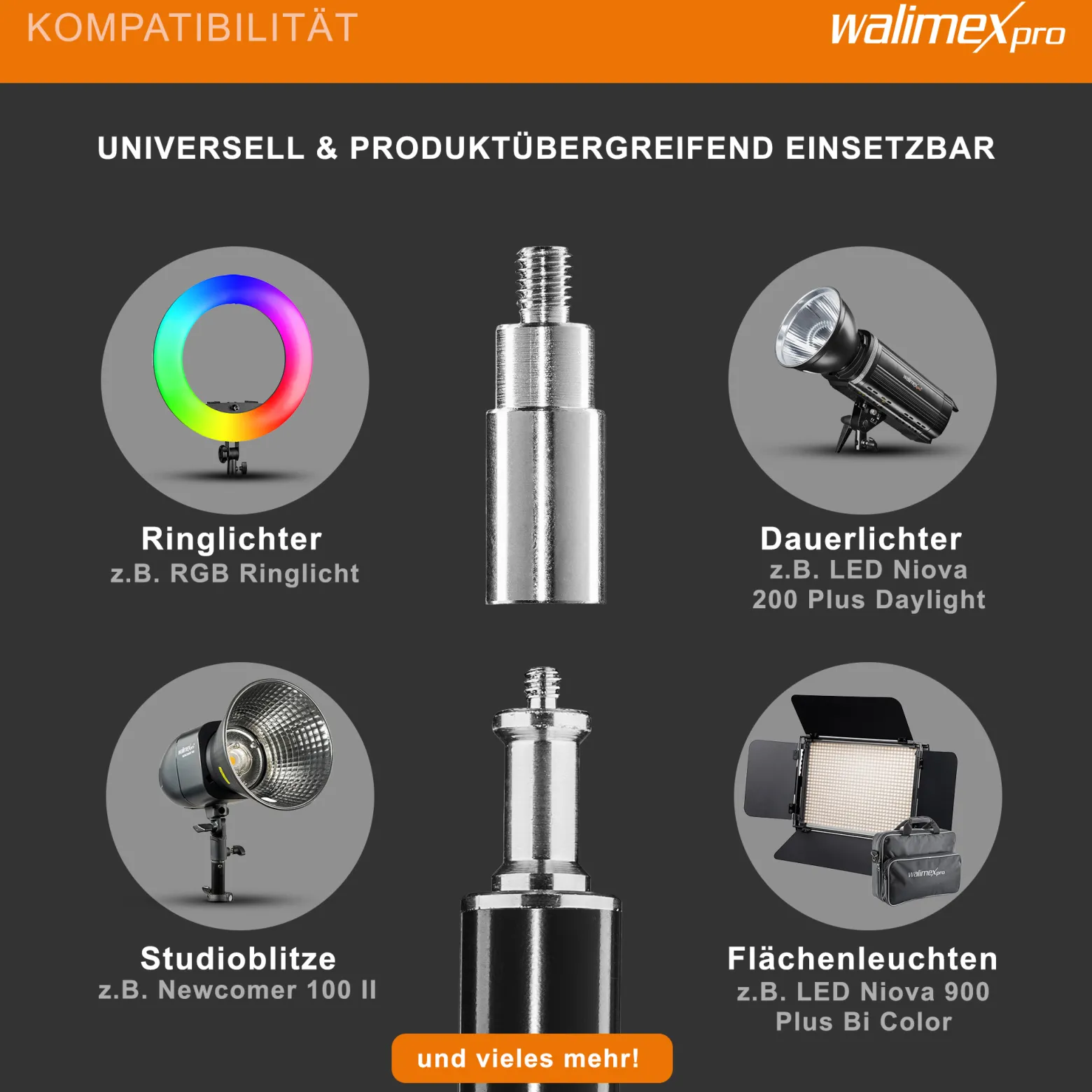 Walimex pro FT-8051 Lampenstativ bis 260 cm Höhe mit Federdämpfung inkl. 3/8" Adapter & Taschen