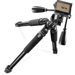 Walimex pro FT-665T Stativ bis 12 kg, Kamerastativ mit 3D-Neiger, Dreibeinstativ bis 185 cm ausziehbar, Fotostativ mit Libelle, Kompass, Schaumstoffgriffe