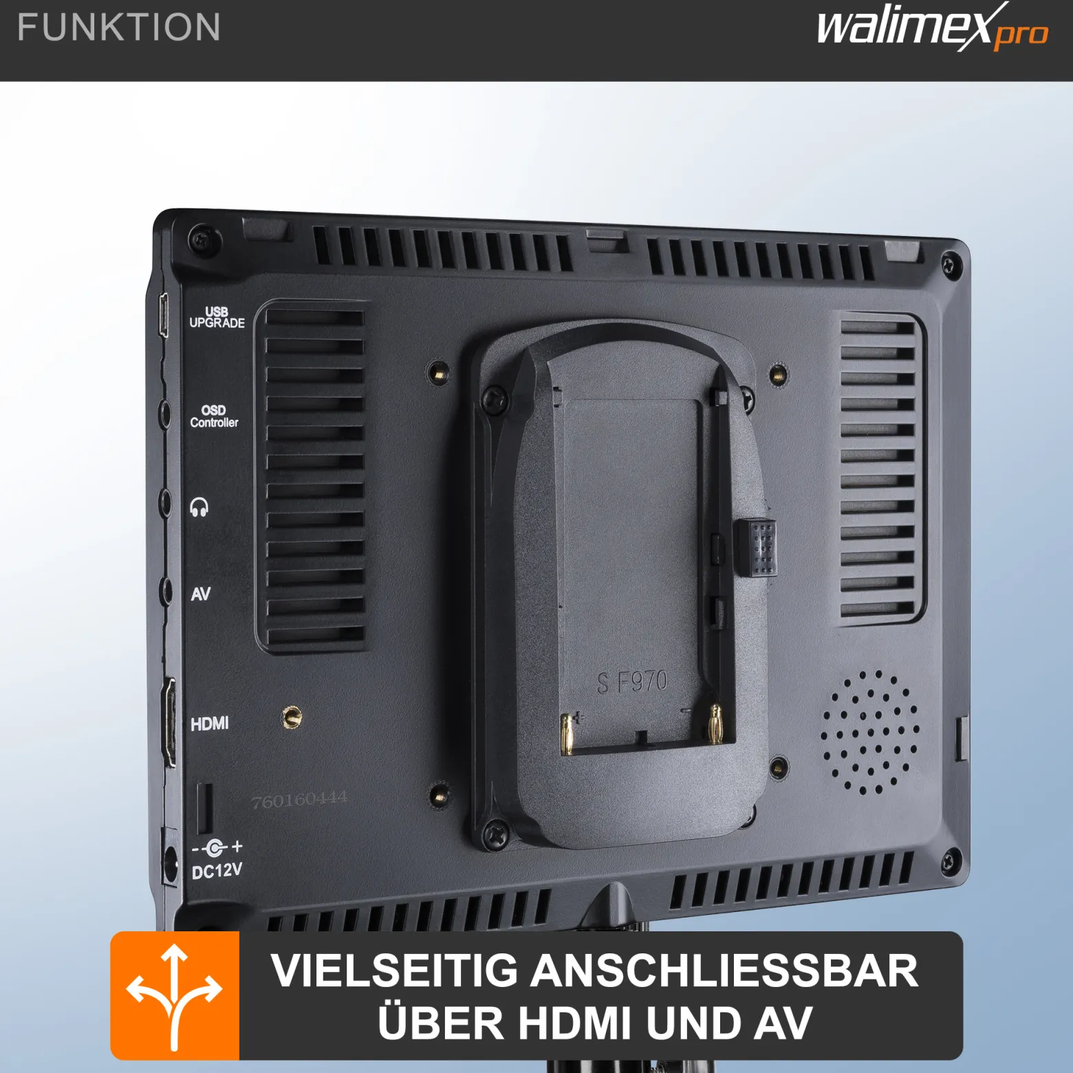 Walimex pro Full HD Monitor Director III, 7 Zoll / 17 x 176 x 130 mm mit HDMI und AV Eingang, IPS-Panel, Peaking Zebra Histogramm