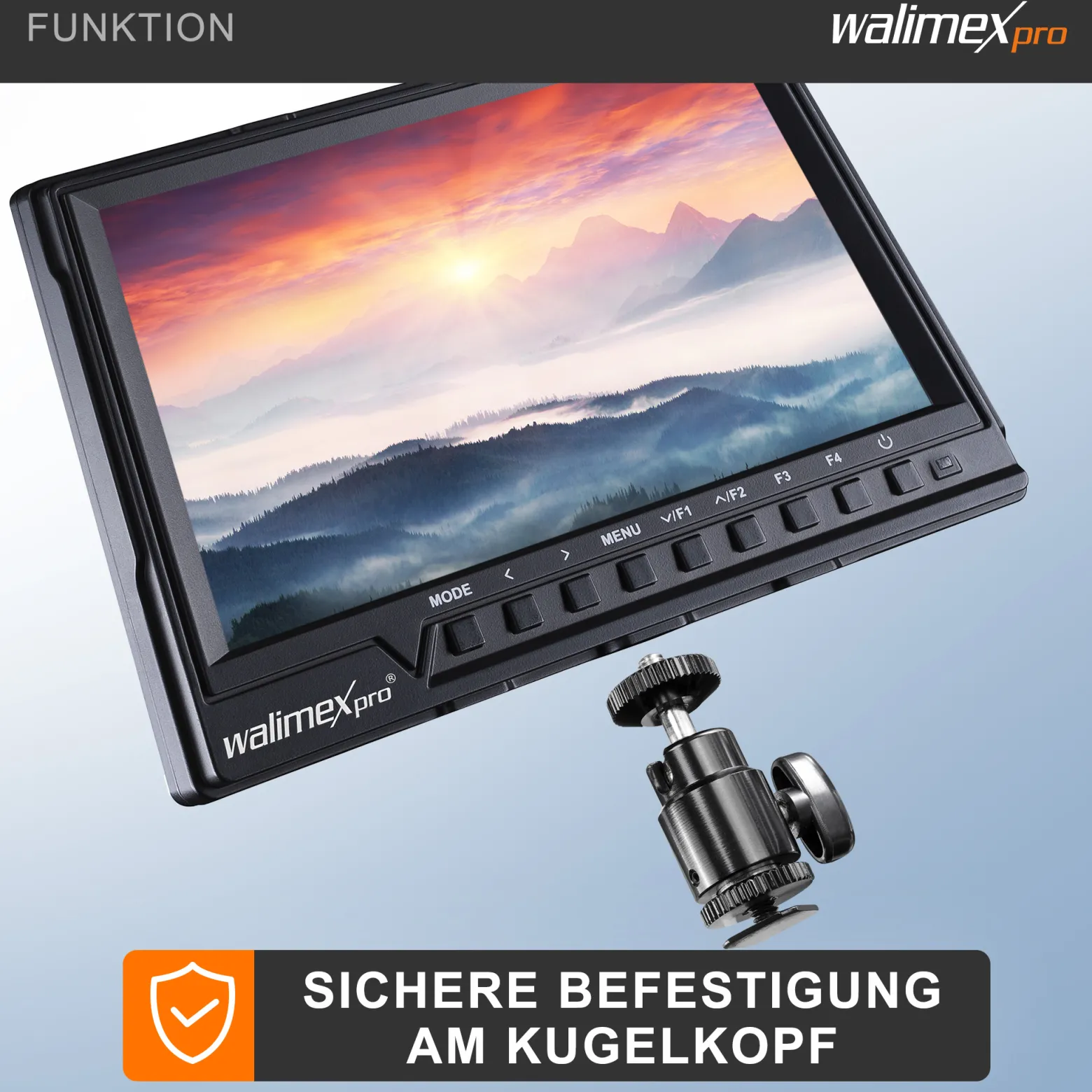 Walimex pro Full HD Monitor Director III, 7 Zoll / 17 x 176 x 130 mm mit HDMI und AV Eingang, IPS-Panel, Peaking Zebra Histogramm