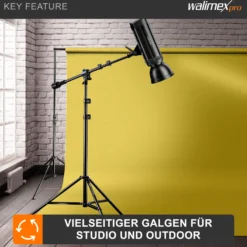 Walimex pro Galgen für Lampenstativ ausziehbar 70 bis 183 cm, Boom Arm neiggbar und bis 5 kg belastbar, 5/8 Zoll Spigot, Auslegearm ideal für Softboxen, Reflektoren, Schirme oder Mikrofone