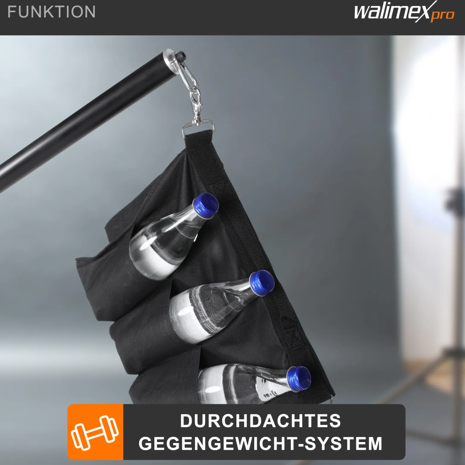 Walimex pro Galgen mit Beschwerungstasche ausziehbar 120-220 cm schwarz, Teleskoparm bis 8 kg belastbar, bspw. einsetzbar am Lampenstativ, zum Befestigen von z. B. Studioblitzen und Softboxen