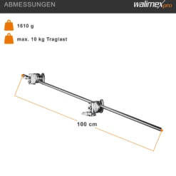 Walimex pro Galgen mit 2 Schraubklemmen 1000 x 140 x 70 mm Traglast max. 10 kg mit 5/8" Spigotaufnahme für Auf-/Kopflicht