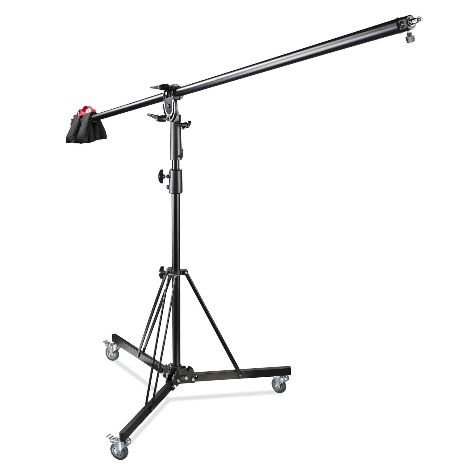 Walimex pro Galgenstativ mit Rollen und Gegengewicht Schwarz, höhenverstellbares Dreibeinstativ 140-450 cm, Kamerastativ mit 290 cm Auslegearm drehbar und neigbar auch für schweres Equipment