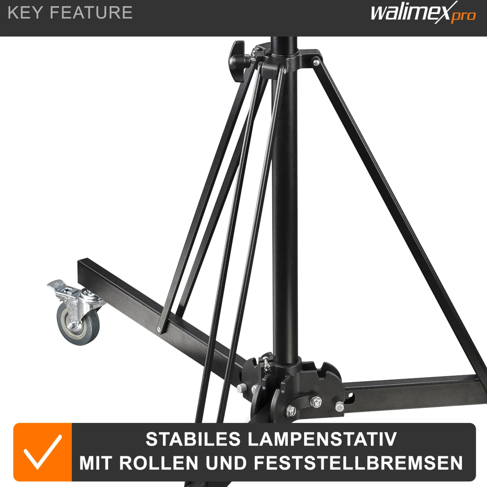 Walimex pro Galgenstativ mit Rollen und Gegengewicht Schwarz, höhenverstellbares Dreibeinstativ 140-450 cm, Kamerastativ mit 290 cm Auslegearm drehbar und neigbar auch für schweres Equipment