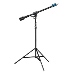 Walimex pro Galgenstativ mit Arbeitshöhe 115-400cm und 1,5 kg Gegengewicht, Lichtstativ mit variablem Auslegearm 70-183 cm, Lampenstativ 256 cm, Federdämpfung und 6 kg Traglast