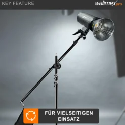 Walimex pro Galgenstativ mit Teleskoparm 120–220 cm und Beschwerungstasche, höhenverstellbares Lampenstativ bis 460 cm, Lichtstativ für Blitzgeräte, Softboxen, LED-Leuchten und Reflektoren