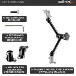 Walimex pro Gelenkarm Verdrehschutz Set Größe L / 28 cm - 300 x 80 x 80 mm - mit 2x 1/4" Schraube u. 1/4" Innengewinde - für Photo und Video Rigs, Cages, Gelenkarme