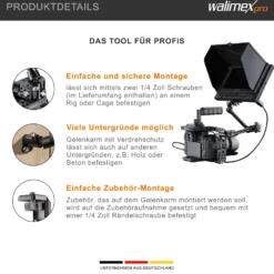 Walimex pro Gelenkarm Verdrehschutz Set Größe L / 28 cm - 300 x 80 x 80 mm - mit 2x 1/4" Schraube u. 1/4" Innengewinde - für Photo und Video Rigs, Cages, Gelenkarme