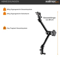 Walimex pro Gelenkarm Verdrehschutz Set Größe L / 28 cm - 300 x 80 x 80 mm - mit 2x 1/4