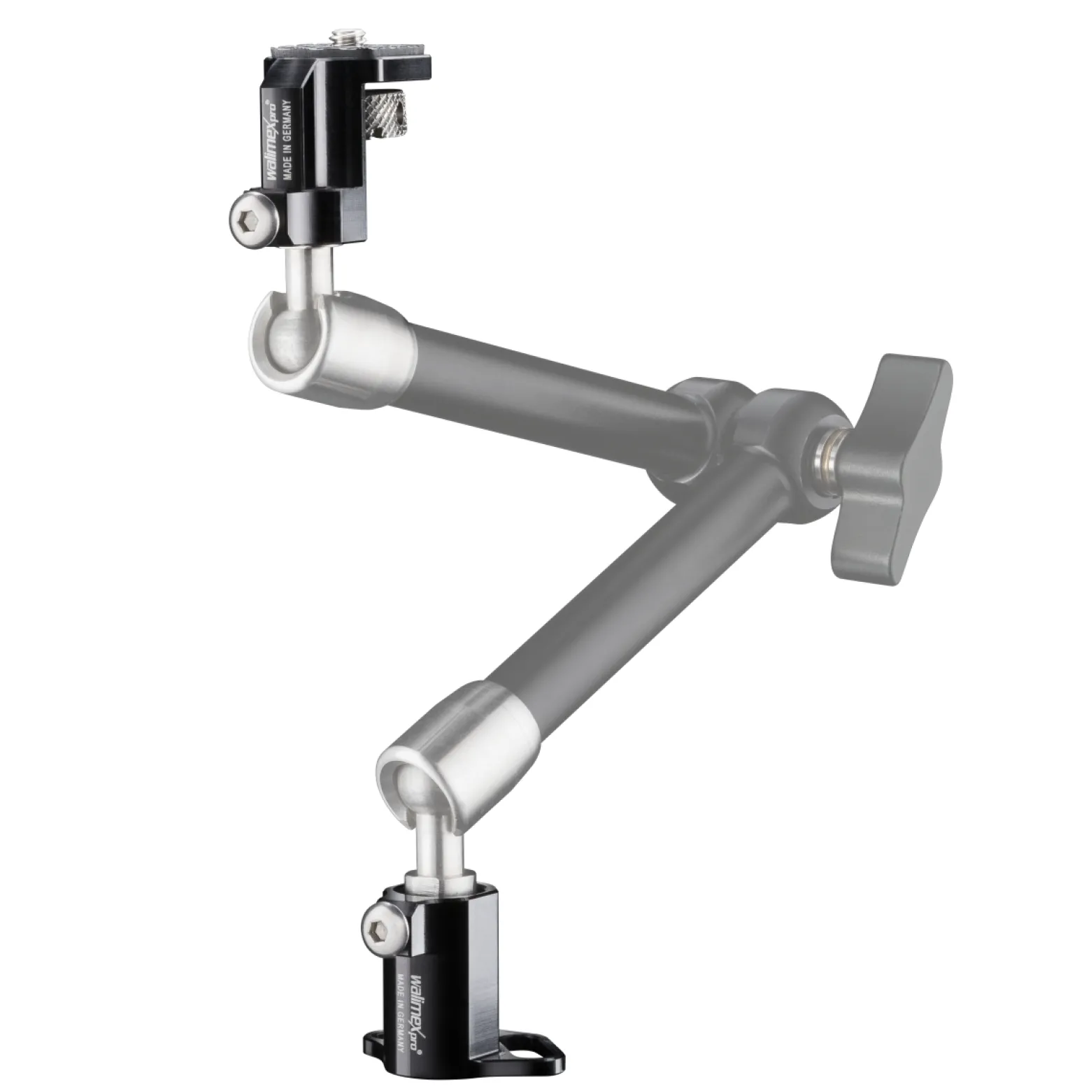Walimex pro Gelenkarm Verdrehschutz - 25 x 40 x 25 mm - mit 2x 1/4" Schraube u. 1/4" Innengewinde - für Photo und Video Rigs, Cages, Gelenkarme