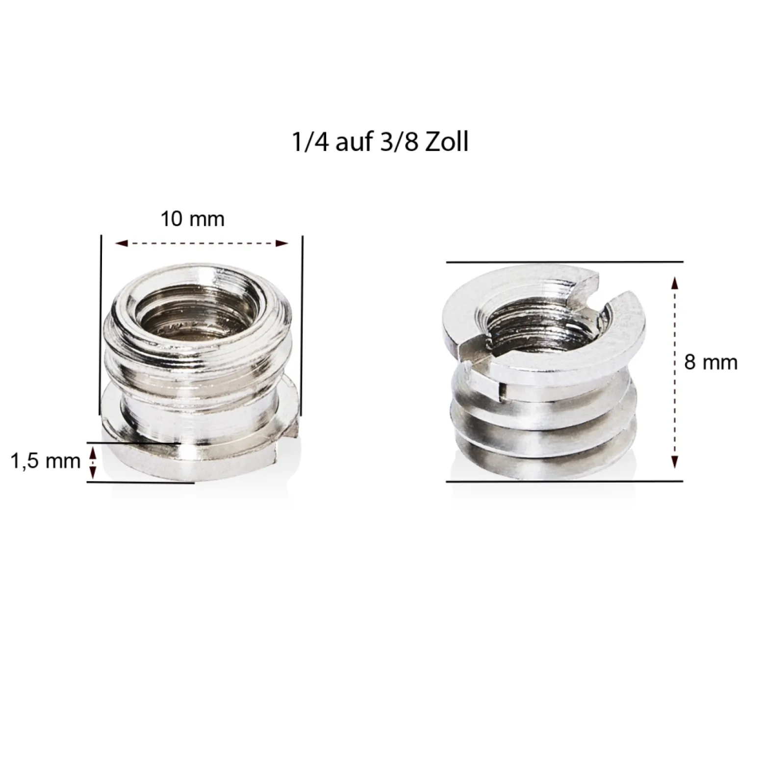 Walimex pro Gewindeadapter "1/4 auf 3/8 Zoll" aus Edelstahl, 2er Set Stativ Gewinde Adapter für Kamera, Stativ, Stativkopf und Neiger
