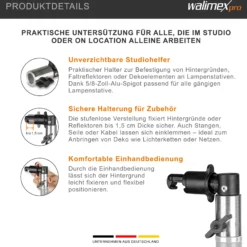 Walimex pro Halter Faltreflektor mit 5/8 Zoll Spigot, Reflektorhalter und Hintergrund Halterung bis 1,5 cm, für Lampenstativ, Studio und On Location