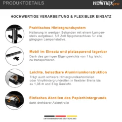 Walimex pro Hintergrund Halterung für Lampenstative belastbar bis 5 kg, Hintergrundsystem aus Aluminium für Kartonhintergründen bis 1,35 m