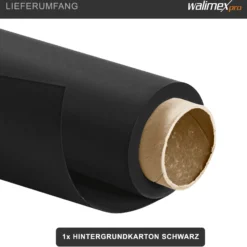 Walimex pro Hintergrundkarton 1,35 x 10 m schwarz, robuster Fotohintergrund aus Karton, Fotoleinwand als Backdrop für Fotostudio, reflexfrei, strapazierfähig, ideal für Produktfotografie