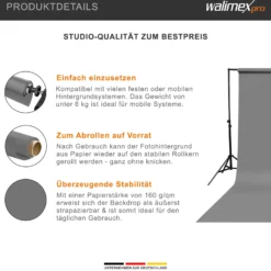 Walimex pro Hintergrundkarton 1,35 x 10 m grau, robuster Fotohintergrund aus Karton, Fotoleinwand als Backdrop für Fotostudio, reflexfrei, strapazierfähig, ideal für Produktfotografie