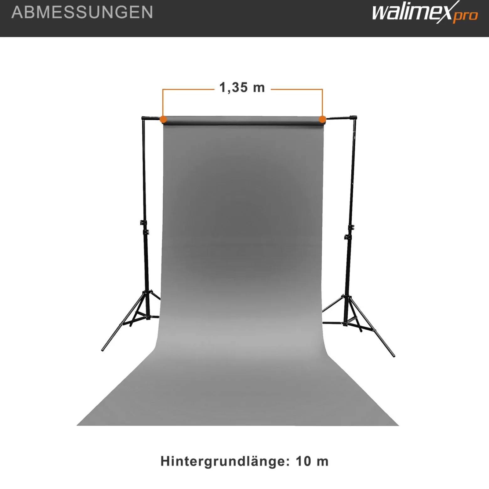 Walimex pro Hintergrundkarton 1,35 x 10 m grau, robuster Fotohintergrund aus Karton, Fotoleinwand als Backdrop für Fotostudio, reflexfrei, strapazierfähig, ideal für Produktfotografie