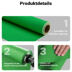 Walimex pro Hintergrundkarton 1,35 x 10 m grün chroma, robuster Fotohintergrund aus Karton, Fotoleinwand als Backdrop für Fotostudio, reflexfrei, strapazierfähig, ideal für Produktfotografie