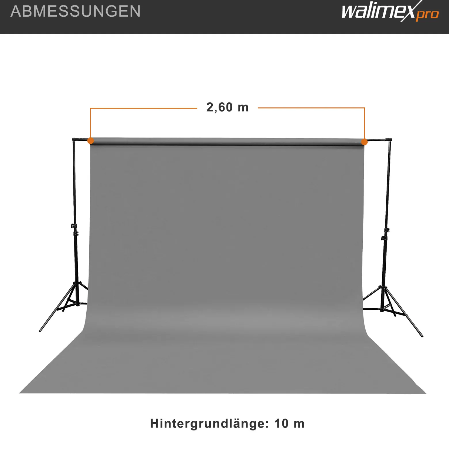 Walimex pro Hintergrundkarton 2,60 x 10 m grau, robuster Fotohintergrund aus Karton, Fotoleinwand als Backdrop für Fotostudio, reflexfrei, strapazierfähig, ideal für Produktfotografie