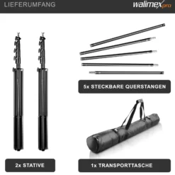 Walimex pro Hintergrundsystem XXL 190-465 cm breit, Hintergrundständer bis 400 cm Höhe, Lampenstative mit 5/8 Zoll Spigot, Hintergrund-Set für Fotografie, Video & Green Screen