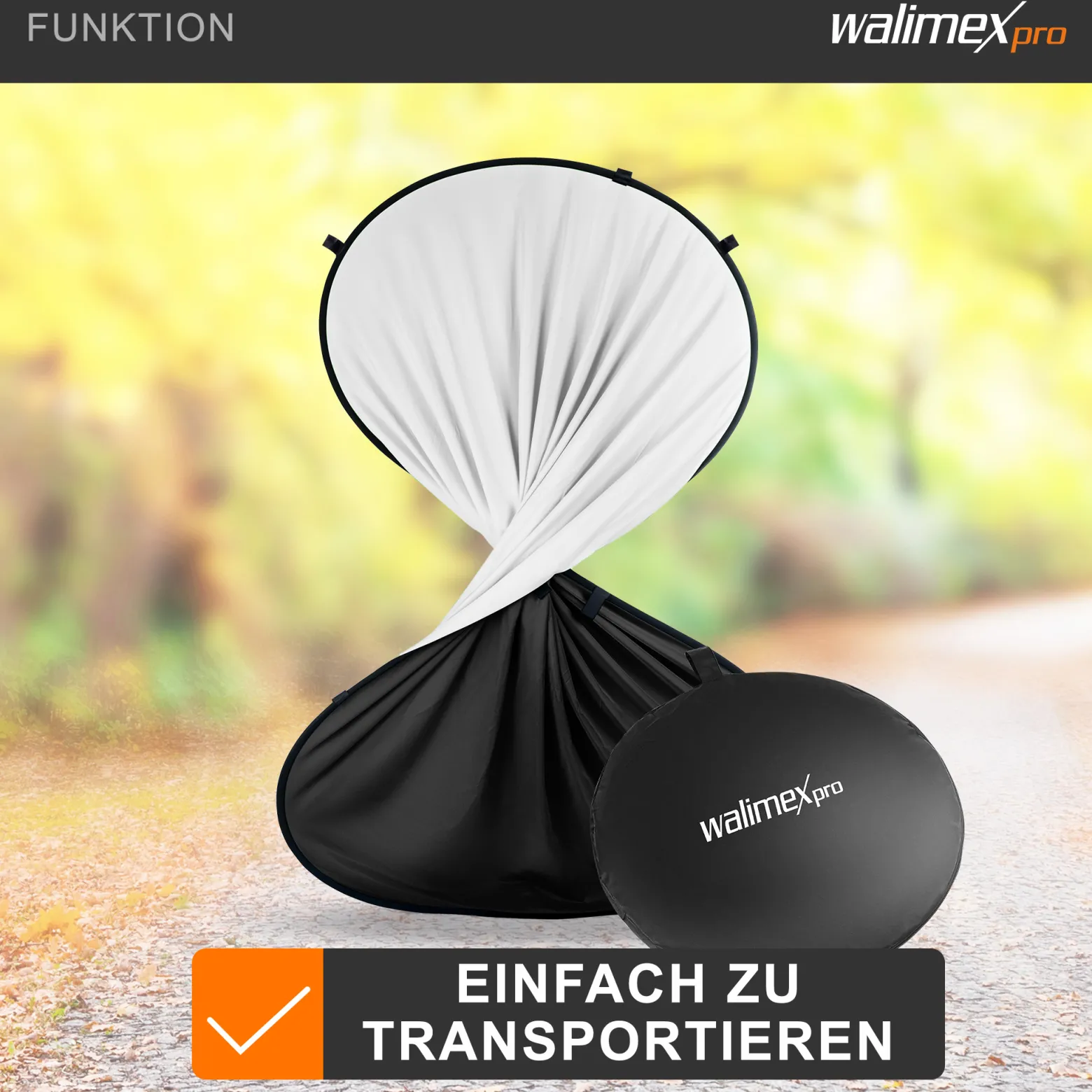 Walimex pro 2 in 1 Falthintergrund schwarz/weiß 150 x 200 cm, robuster Fotohintergrund mit stabilem Rahmen, faltbarer Hintergrund für Fotostudio mit Transporttasche