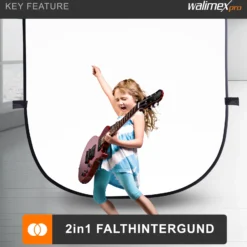Walimex pro 2 in 1 Falthintergrund schwarz/weiß 150 x 200 cm, robuster Fotohintergrund mit stabilem Rahmen, faltbarer Hintergrund für Fotostudio mit Transporttasche