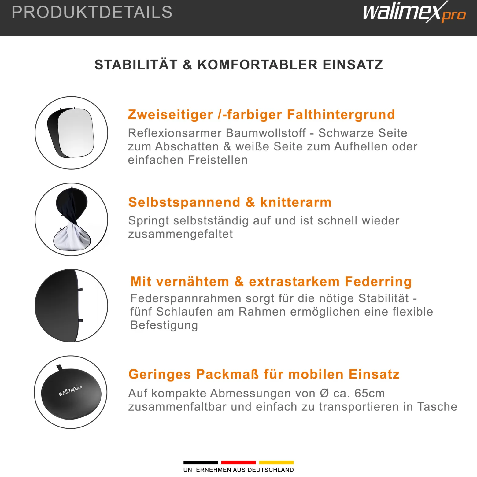 Walimex pro 2 in 1 Falthintergrund schwarz/weiß 150 x 200 cm, robuster Fotohintergrund mit stabilem Rahmen, faltbarer Hintergrund für Fotostudio mit Transporttasche