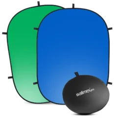 Walimex pro 2 in 1 Falthintergrund grün/ blau 150 x 210 cm, robuster Fotohintergrund mit Federring, faltbarer Hintergrund für Fotostudio mit Transporttasche