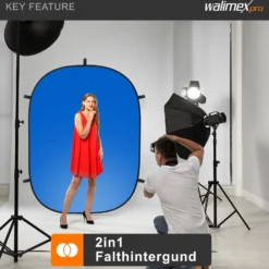 Walimex pro 2 in 1 Falthintergrund grün/ blau 150 x 210 cm, robuster Fotohintergrund mit Federring, faltbarer Hintergrund für Fotostudio mit Transporttasche